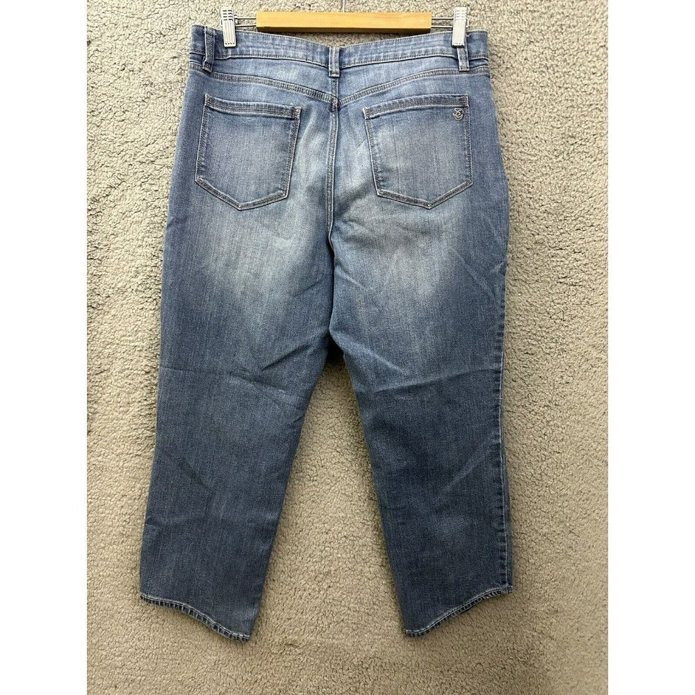 Susan Graver Regular High Stretch Denim Angled Hem Crop Jeans Pant Denim 2 Size - Picture 8 of 8